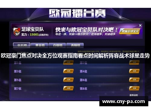 欧冠豪门焦点对决全方位观赛指南看点时间解析阵容战术球星走势