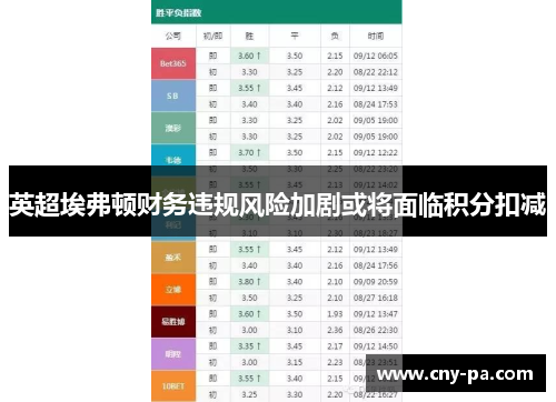 英超埃弗顿财务违规风险加剧或将面临积分扣减